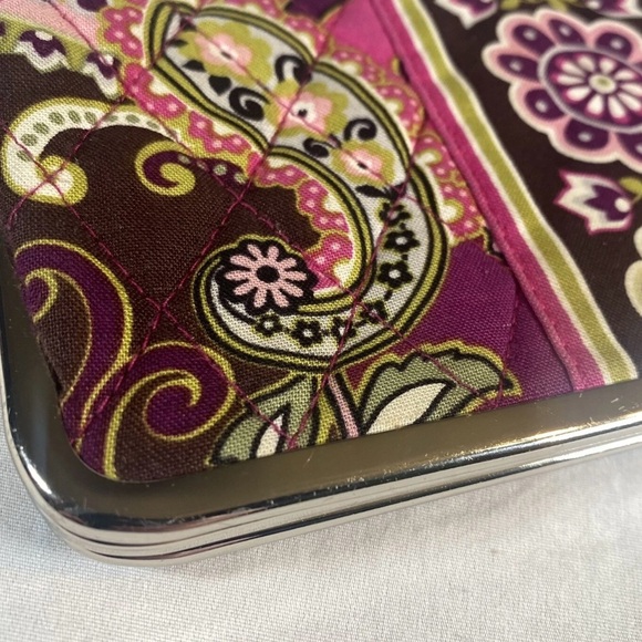 Vera Bradley Snap Top Quilted Paisley Wallet Maroon Olive Green Pink - Picture 9 of 16